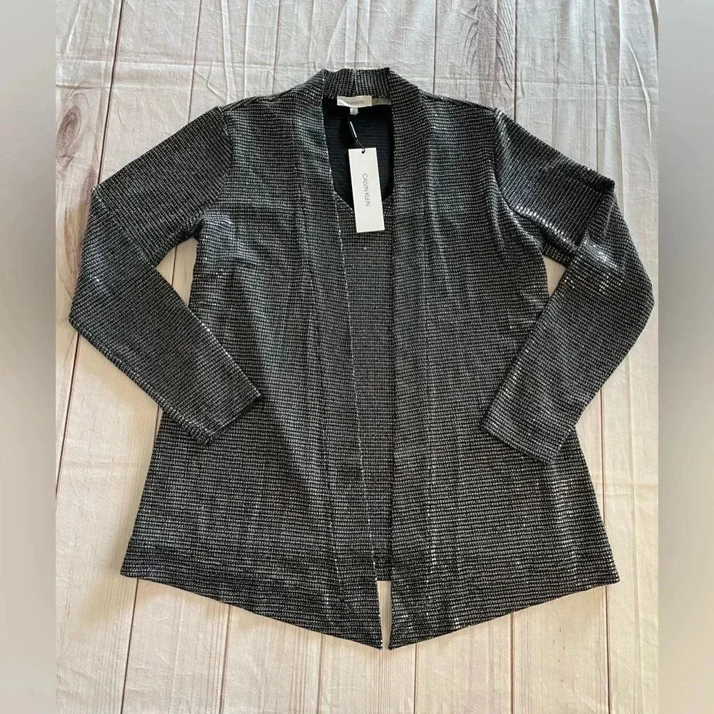 Calvin Klein Liquid Knit Sequin Blouse and Cardigan Set Women’s S Black Classy - Picture 12 of 13